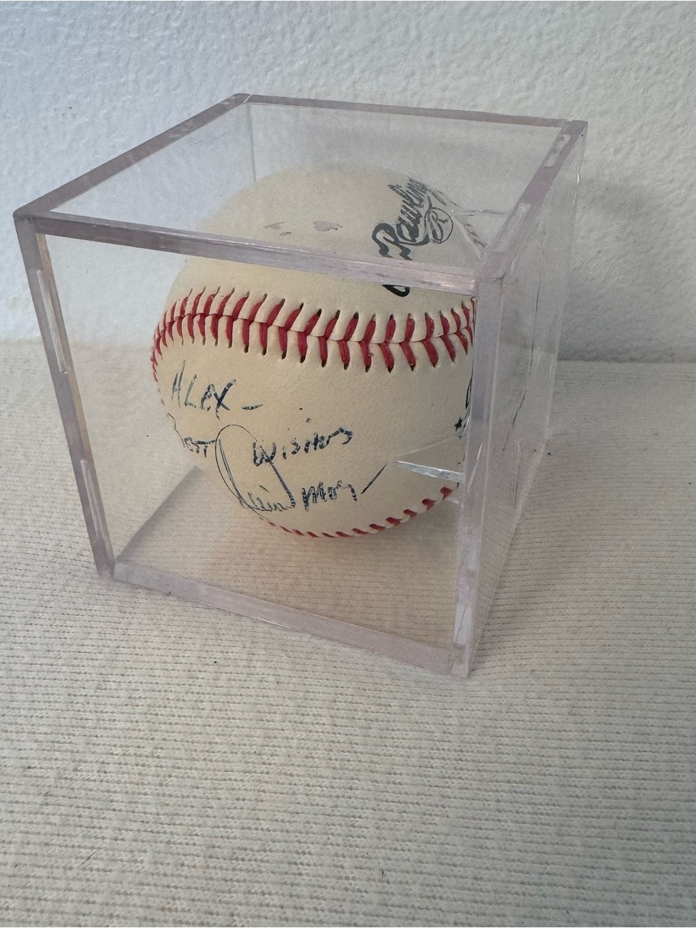 Vintage Signed Rawlings OLB3 Baseball ALEX – Collectible w/ Display Case